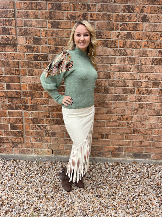 Suede Fringe Skirt