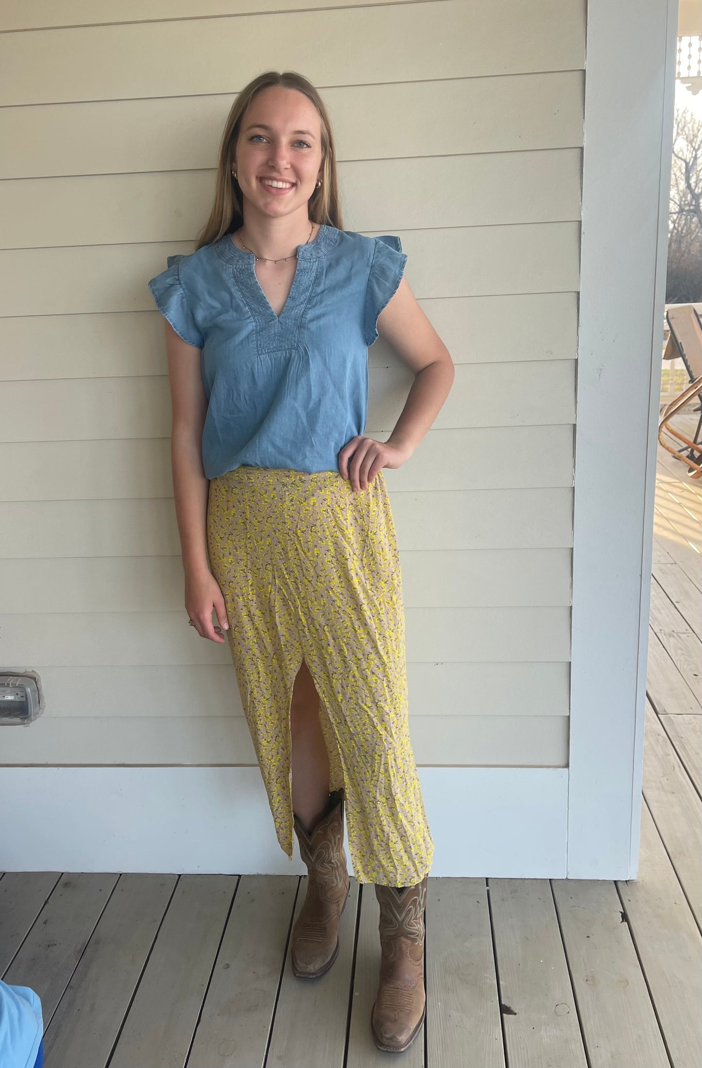 Denim Ruffle Tank