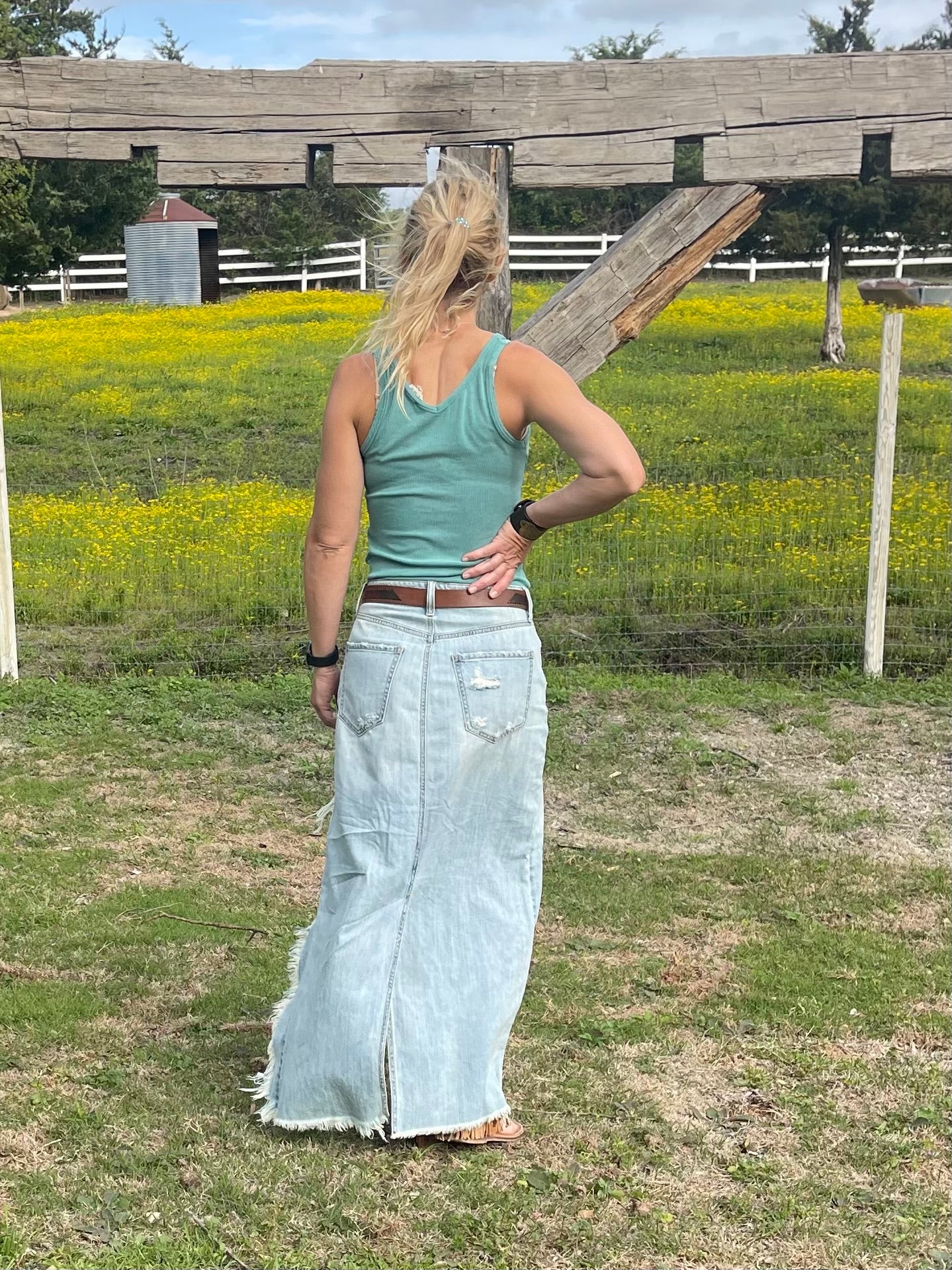 Distressed Denim Skirt