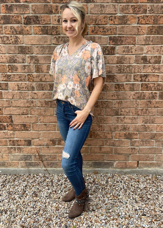 Ruffle Floral V-neck