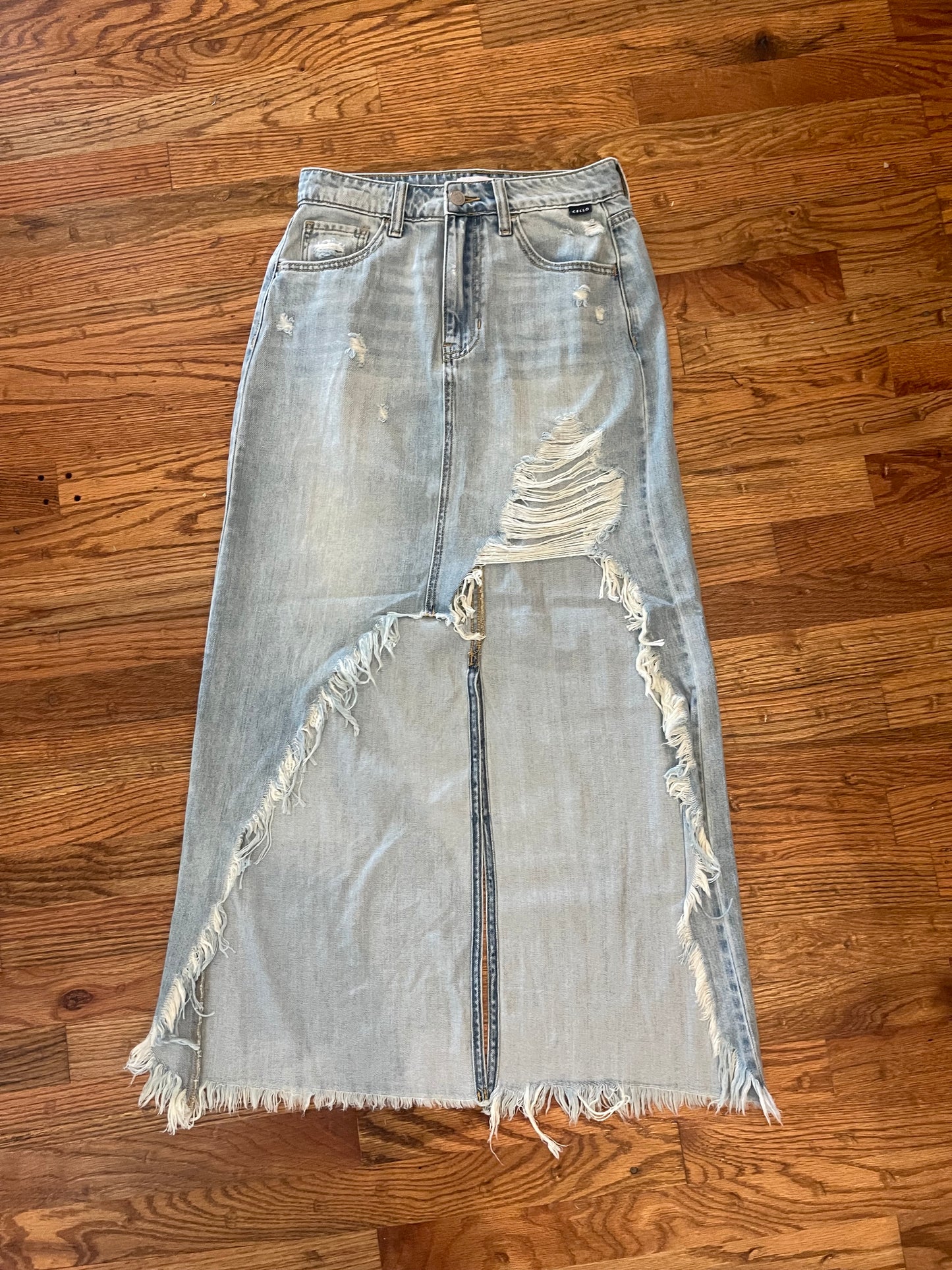 Distressed Denim Skirt