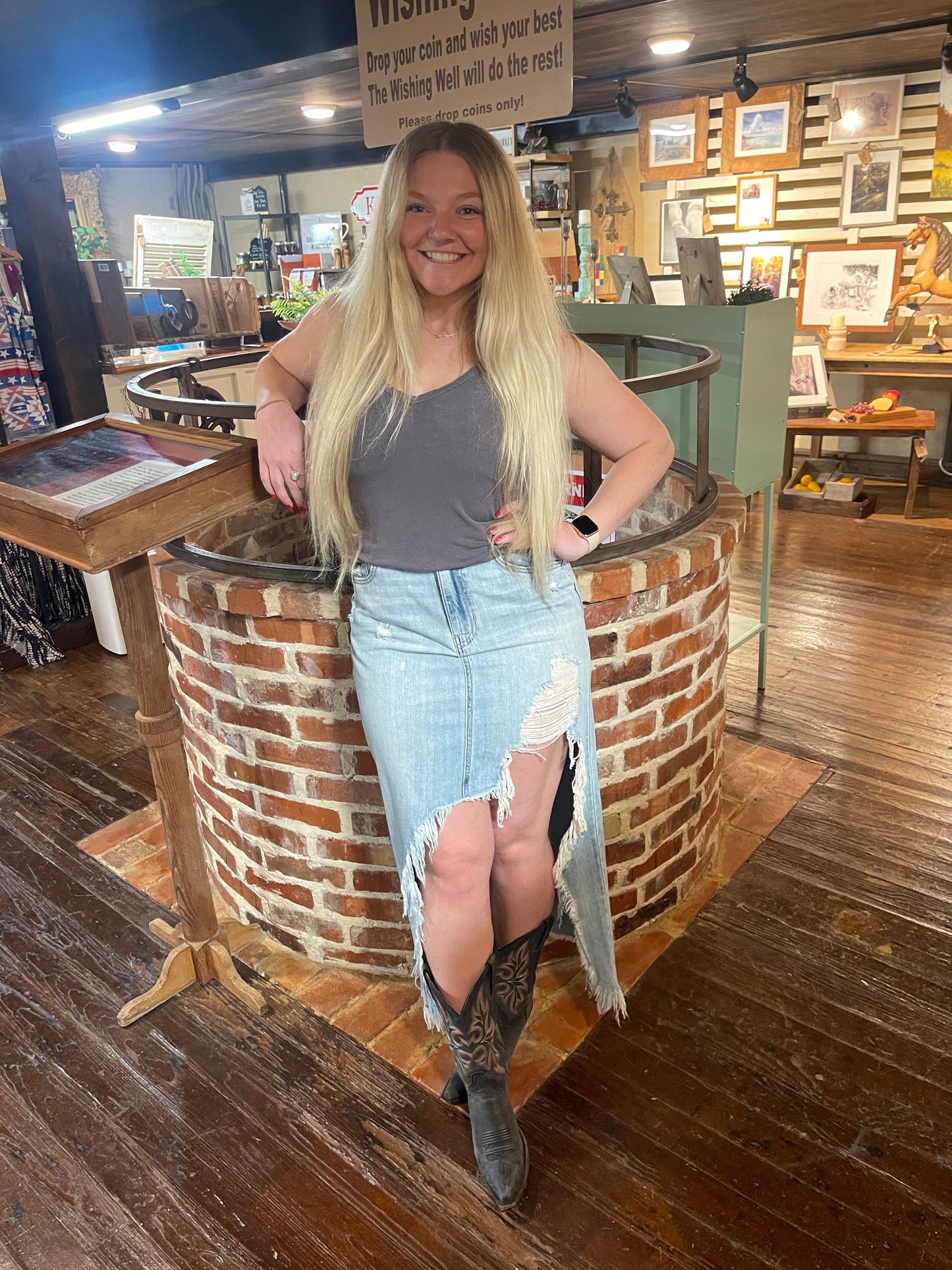 Distressed Denim Skirt