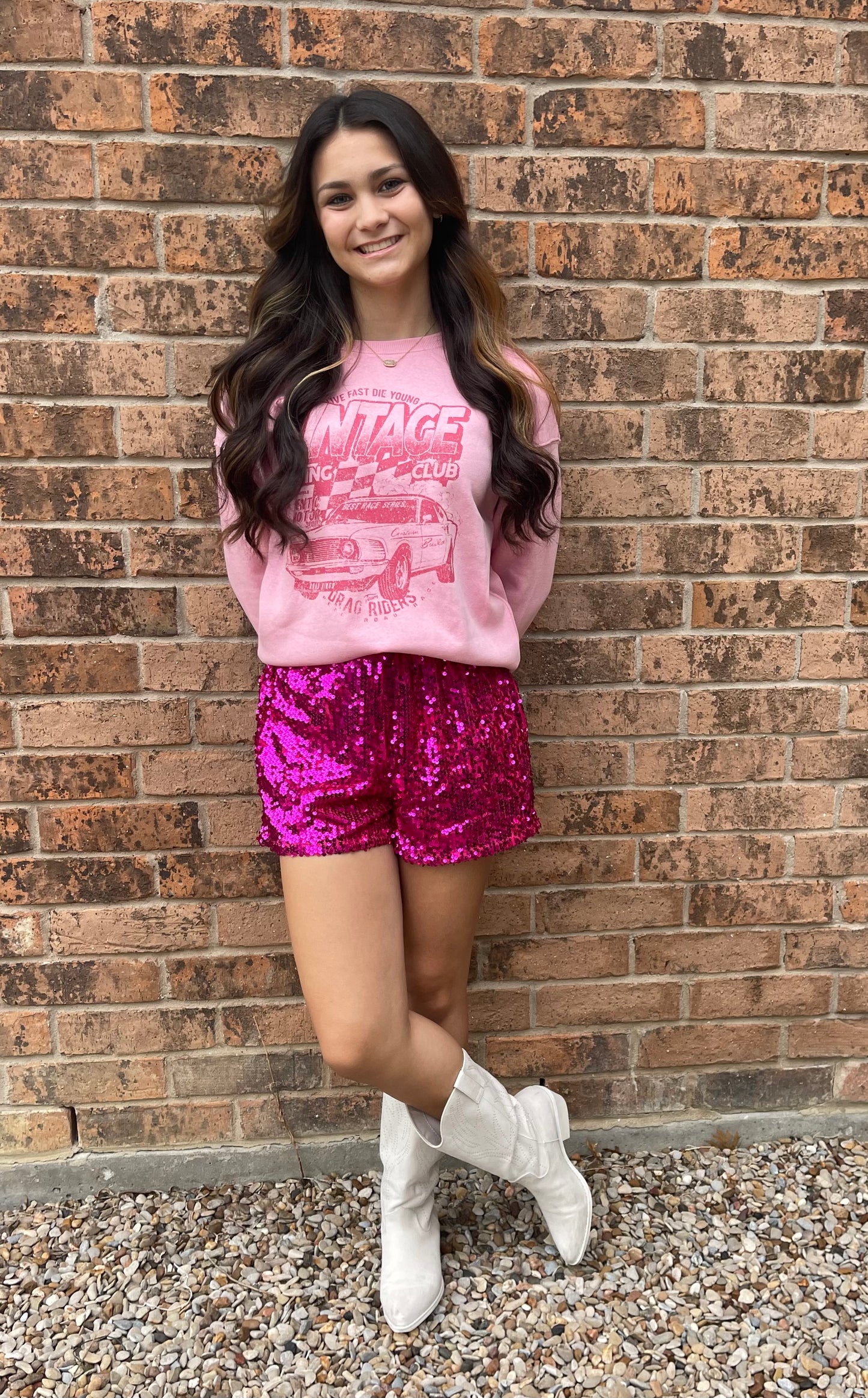 Sequin Shorts-Pink