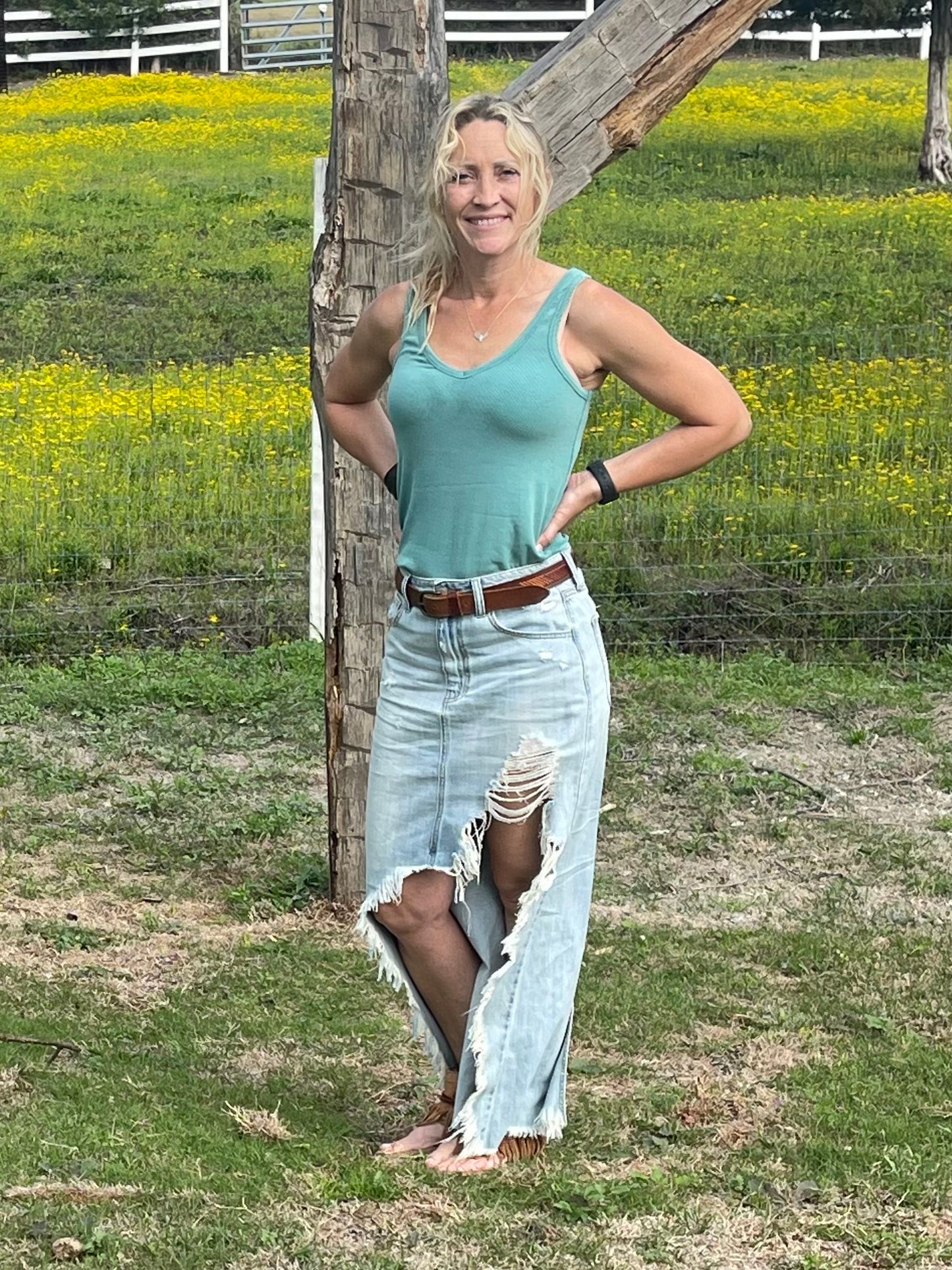 Distressed Denim Skirt